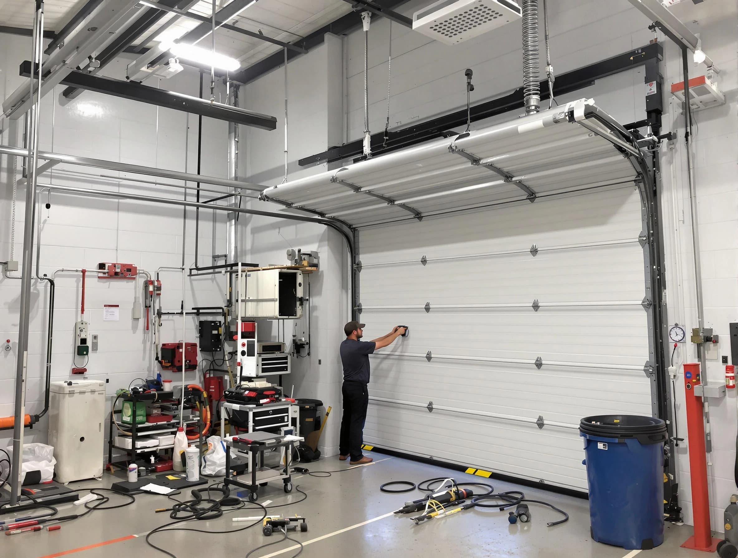 Mapleton Garage Door Repair certified technician performing commercial door repair at a Mapleton business facility