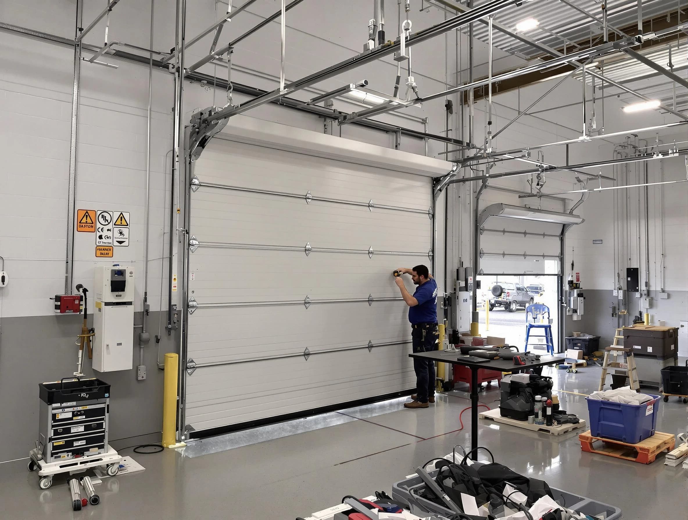 Commercial garage door repair being performed by Mapleton Garage Door Repair expert in Mapleton