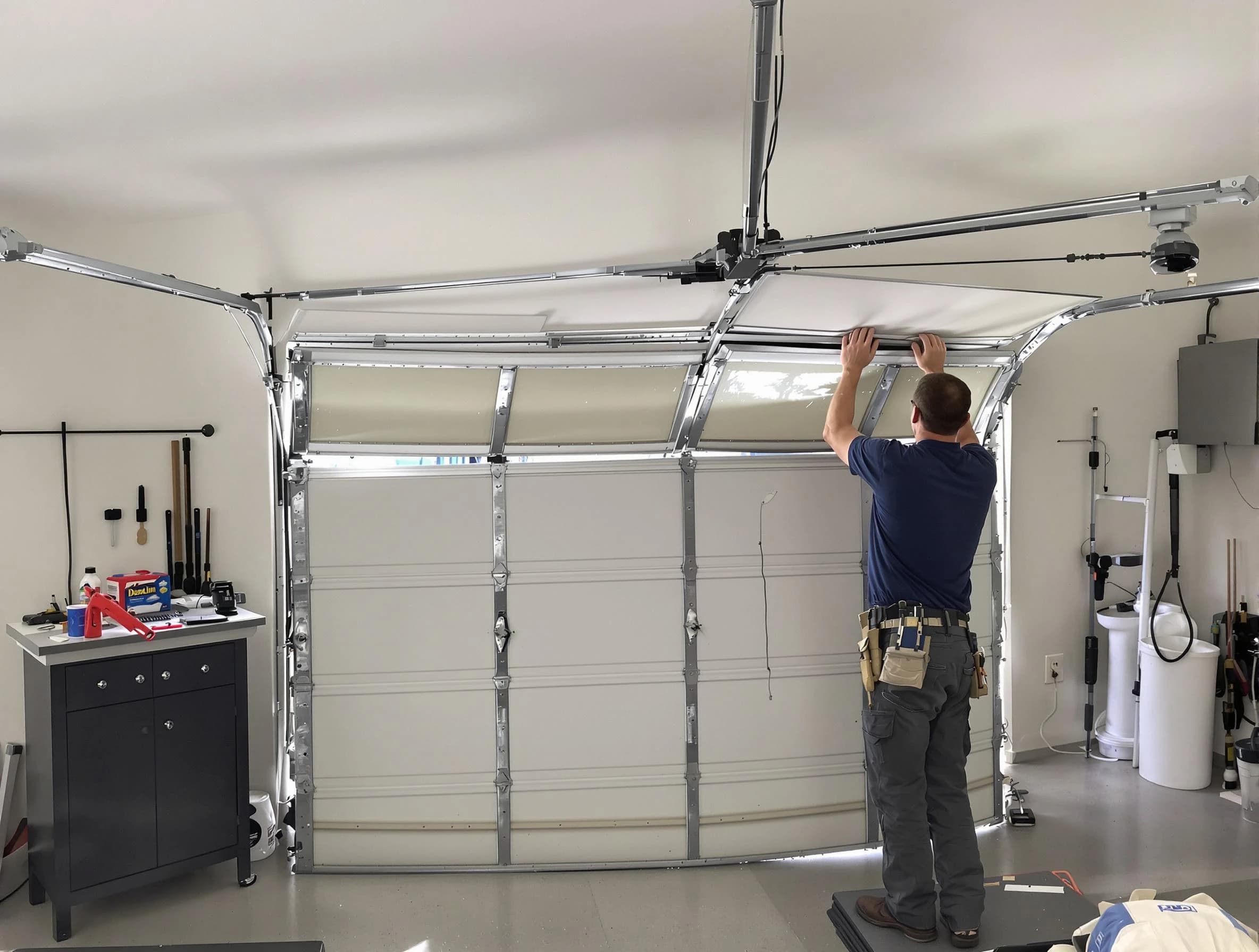 Mapleton Garage Door Repair specialist performing precise section replacement on Mapleton garage door