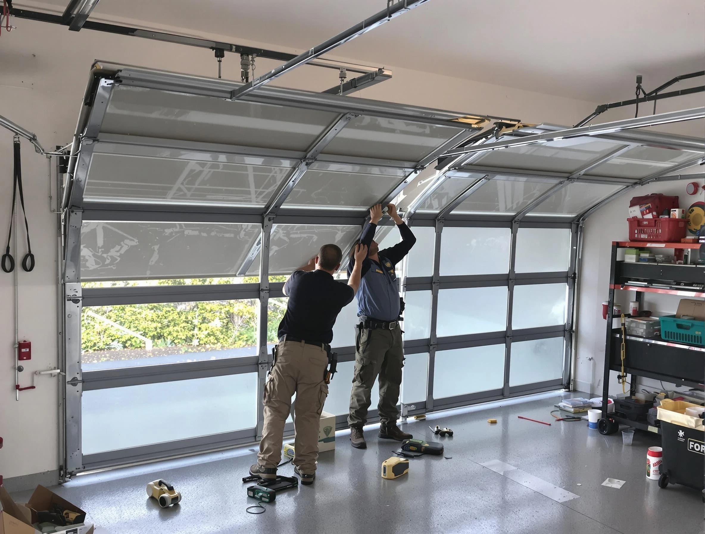 Mapleton Garage Door Repair expert performing precise panel replacement on Mapleton garage door
