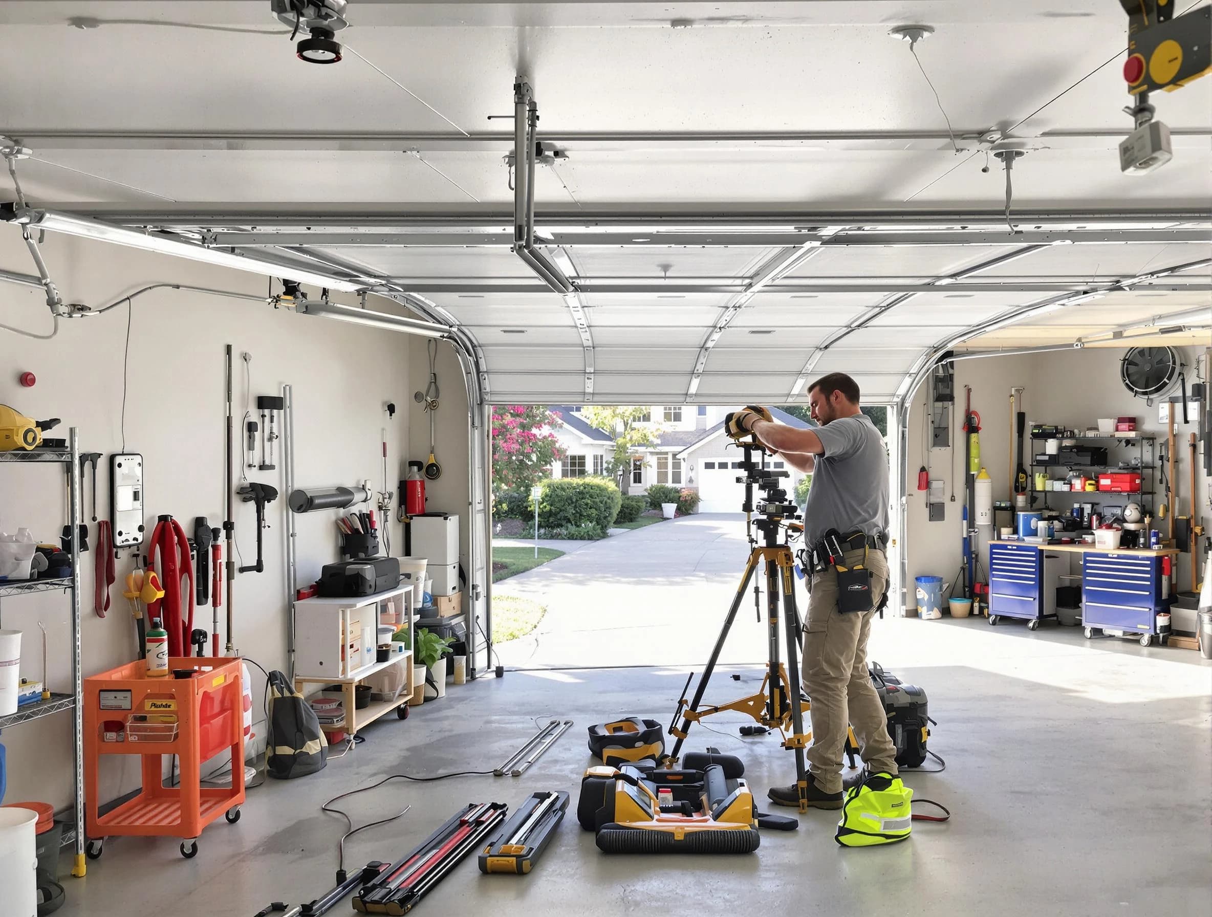 Mapleton Garage Door Repair specialist performing laser-guided track alignment in Mapleton
